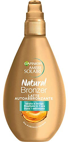 Garnier Ambre Solaire Natural Bronzer Selbstbräunungsmilch, sichtbares Ergebnis in 1 Stunde, angereichert mit nährendem Aprikosenöl, vegane Formel, 150 ml