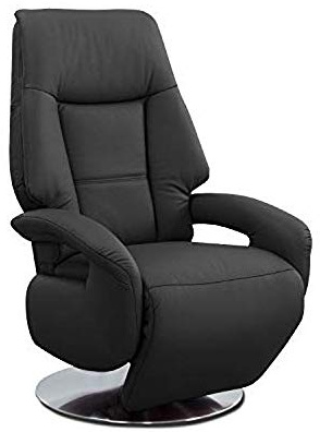 Cavadore Ledersessel Edinburgh / Fernsehsessel mit manuell verstellbarer Relaxfunktion / 74 x 114 x 77 / Echtleder: schwarz