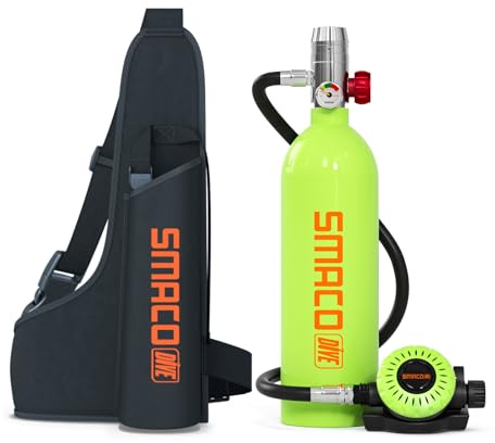 SMACO Mini Tauchflasche 1L Kleine Sauerstoffflasche Tauchen Mini Taucherflasche bis zu 20 Minuten Tauchen Sauerstofftank Taucher Set Tauchausrüstung Tragbare S400