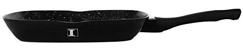 IMPERIAL COLLECTION Qualite Allemande 28 cm Poêle Grill Couvercle Verre -100% sans PFOA/PFA-Revêtement Antiadhésif façon Pierre Tous Feux Dont Induction