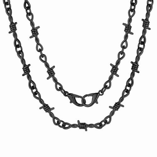ChainsHouse Kette Herren Edelstahl Halskette 5/6/7/9/12mm Panzerkette Dornenkette Silber/Schwarz/Gold Gliederkette Stacheldrahtkette Hip Hop Kette Halsschmuck, Länge 41/46/51/56cm