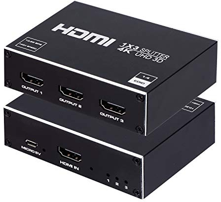 1x3 HDMI Splitter, 1 in 3 Out HDMI Splitter Audio Video Distributor Box Support 3D & 4K x 2K Compatible for HDTV, STB, DVD, PS3, Projector Etc