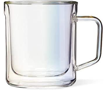 Corkcicle Glassware Handled Mug - 2 Double-Insulated Thermal Glass Cup - for Hot & Cold Beverages Including Espresso, Coffee, & Tea - Prismatic Finish - 16oz/475ml, Pack of 2