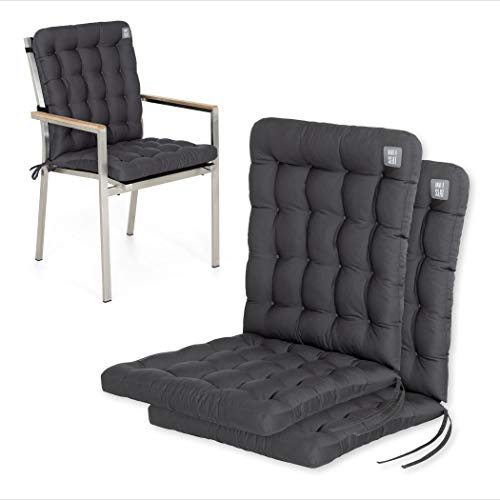 HAVE A SEAT Luxury | Gartenstuhlauflage Niedriglehner (2 St.) - Bequeme Sitzauflage Gartenstuhl - orthopädisch, wetterfest, waschbar bis 95° C - Made in Germany (2er Set - 100x48 cm, Grau-Anthrazit)