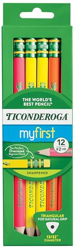 Ticonderoga My First Tri-Write Wood-Cased Pencils, Pre-Sharpened, 2 HB, With Erasers, Neon Colors, 12 Count