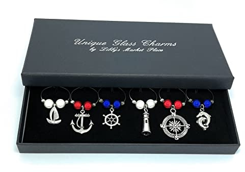 Libby's Market Place Nautical Marine Design Glass Charms with Gift Box