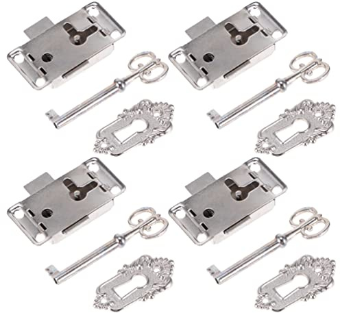 Angoily 4 Sätze Schrankschrank Metall Dekorative Schloss Etui Kastenschloss Retro Schloss Antike Gehäuseschlösser mit Schlüssel für Schrank Schmuckkabinett Möbelschlösser Silber