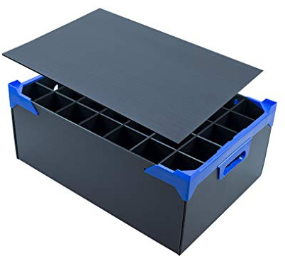Caterbox Champagne Flute Storage Box with Lid | Stacking Glass Storage Box with 35 Compartments Max Glass Size: H190 x W65mm | Lid Included (Glass Height: 190mm + Lid)