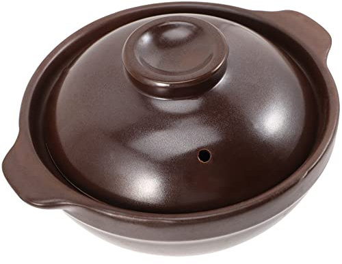 DOITOOL Auflauf Tontopf Kochtöpfe Ton Mit Deckel Reistöpfe Steingut Traditioneller Vintage-Auflauf Für Shabu Shabu Auf Dem Herd (Hellbraun) 600Ml