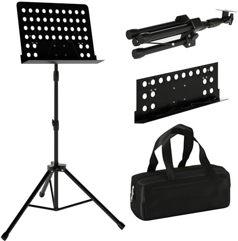 ZENO Music Sheet Stand | Music Stand | Music Stands For Sheet Music | Portable Heavy Duty Folding Music Stand | Adjustable Tripod Base + Carrying Bag | Portable Podium Stand | Black