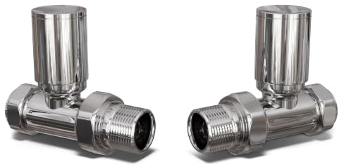 UK Radiators Round Thermostatic Radiator Valve 1/2 x 15mm - Brass TRV | Chrome Finish - Pair of Valves Included - Solid Brass 1/2 x 15mm Straight - Manual Control