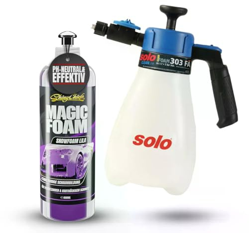 ShinyChiefs SOLO Schaumsprüher 303 FA & MAGIC FOAM LILA 500ml | 1,25L Pumpflasche mit Flachstrahldüse für optimalen Schaum - 3 Bar Drucksprüher mit Autoshampoo im Set für die Autowäsche