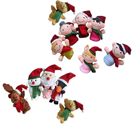 Gogogmee Fingerpuppen Weihnachten Kinder 11 Stück Cartoon Tiere Familienmitglieder Plüsch Fingerpuppen Spielzeug Weihnachts Fingerspielzeug Lernspielzeug für Geschichtenerzählen und Rollenspiel