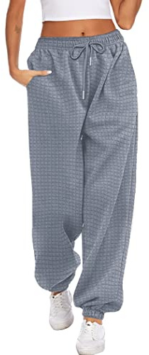 Hotouch Damen Jogginghose Baggy Waffle Lang Hose Warm Elastisch Freizeithose High Waist Kordelzug Trainingshose