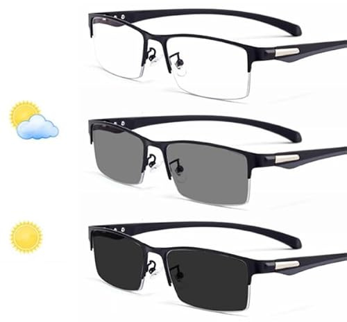 Progressiva multifokala läsglasögon, Photochromic Transition UV400 solglasögon for män, +1,0 till +3,0 dioptri (Color : Black, Size : +2.50)
