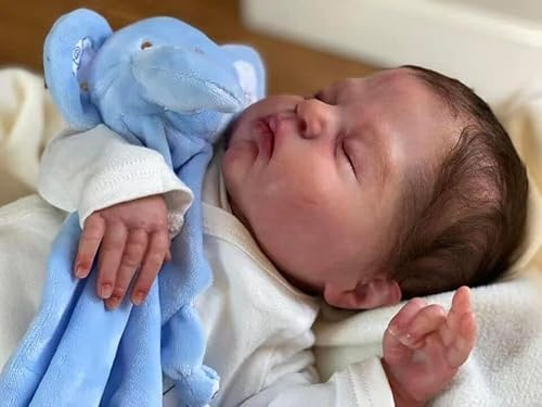 Anano Reborn Baby Mädchen 60 cm realistisch lächelnd blond blau äugig Silikon Reborn Baby Realistische Mädchen Reborn Babypuppen (Remi-Ashton)