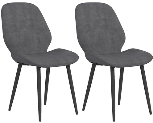 HOMCOM Dining Chairs Set of 2, Velvet Fabric Upholstered Kitchen Chairs with Solid Metal Legs for Dining Room, Living Room, Lounge, Grey