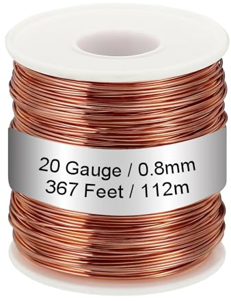 PATIKIL 99.9% Morbido Rame Filo, 20 Calibro/0.8mm Diametro 367 Piedi/112m 1.1 Libbre Bobina Puro Rame Filo per gioielle Creazione Perlato Giardino Piante