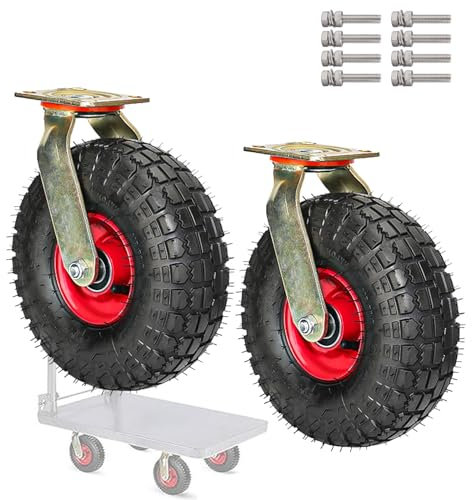 WORDFUN Metall Lenkrollen 8/10 Inch Transportrollen, Luftreifen Rollenlager, 360 Grad Drehbar, Tragkraft 200kg, Ersatzrad Reifen Sackkarre, Für Möbel Paletten Schwerlastrollen