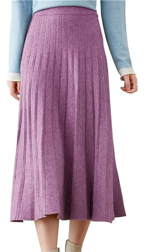 Beralst Faldas Midi de Suéter de Punto Plisado para Mujer, Púrpura, Large