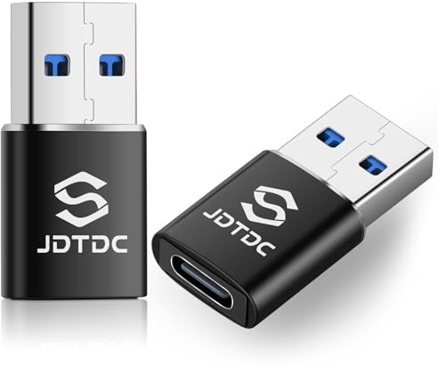 JSL JDTDC Adaptador USB C hembra a USB A macho, paquete de 2, convertidor Thunderbolt 4 a USB 3.0, adaptador tipo C hembra a USB-A macho para MacBook/iPhone 15/iPad, soporta carga y sincronización de