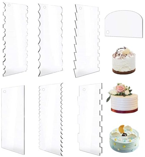 Realand 7 Stück transparente Acryl-Kuchenschaber, Glätter, 24 cm, doppelseitig, zum Dekorieren von Kuchen, Buttercreme, Zuckerguss, Glätter