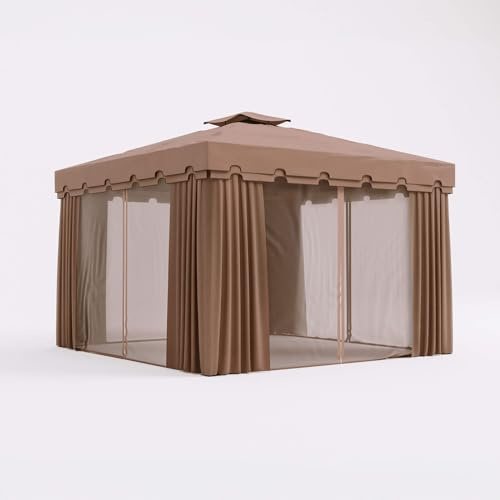 Rebecca Mobili Pavillon 3x3 mit Seitenwänden, Polyester Aluminium, Hellbraun, mit Moskitonetz und Wasserdichter Abdeckung, für Veranstaltungen Messen - Maße HxBxT: 2,7 x 3 x 3 m - Art. RE6966