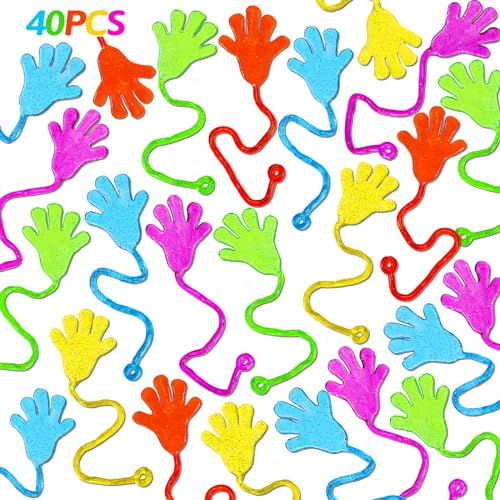 40PCS Glitter Sticky Hand Birthday Party Favors for Kids 4-8 8-12 Summer Goodie Bag Stuffers Classroom Treasure Box Toys Carnival Prizes Bulk Treat Trinket Pinata Fillers Mini Stuff End of Year Gifts
