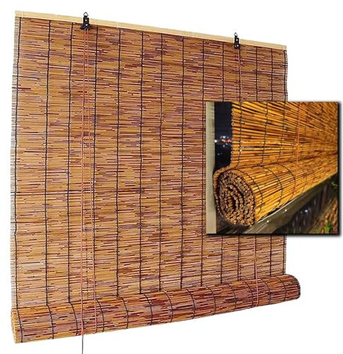 WOGTITYI Bambus Rollos Outdoor Wetterfest Raffrollos, Bambus Jalousie für Fenster Terrasse Garten Balkon Rollo, Sonnenschutz, Wasserdicht, UV Schutz