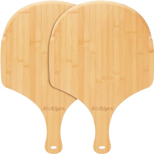 RICOJYCX 2 Pack 16 Inch Bamboo Pizza Peel, Wooden Pizza Paddle Spatula with Extended Handle, Cutting & Serving Board for Pizza, Bread, Cheese, Fruits and Vegetables