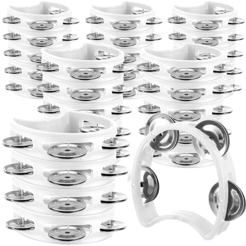 Yeshone 30 Pack Tambourine for Kids Adult Tamborines Musical Instrument Noise Makers 4 Bells Handheld Tambourines for Church Classroom Music End of Year Gift(White)