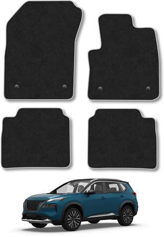 Nissan X-Trail E-Power (2022+) Car Mats Accessories Tailored Fit Carpet Floor Mats Non Slip Grey Trim Accessory Compatible Front Rear Set Anti Slip Full Coverage Granulated Backing Hand-Finished Clips