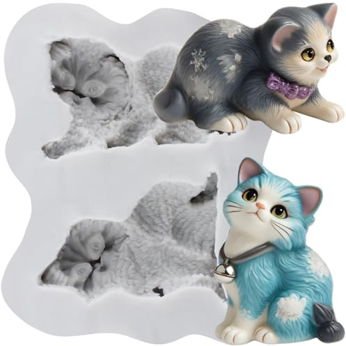 MINFEIDMS Süße Katzen Silikonform Kätzchen Fondant Form für Zuckerkuchen Dekorieren Cupcake Topper Gummipaste Polymer Clay