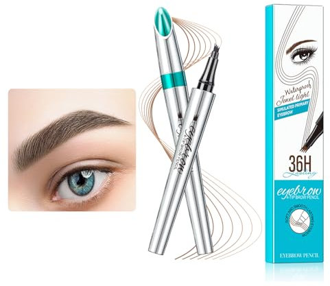 2024 Neu Wasserdichter Augenbrauenstift Mit 4 Gabelspitze Applikator, 3D Augenbrauenstift für Natürliche Augenbrauen (Dunkelbraun)