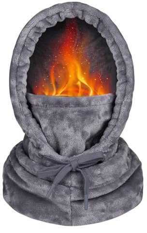 JFAN Wintermütze für Damen Schal MüTZE Set Warme Plüsch-Mütze Hoodie Mütze Kapuzenschal Wintermütze Verstellbar Grau