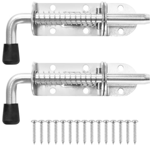BANCHELLE Spring Loaded Latch Pin Stainless Steel with Pin Receiver and Screws, 5 Inches Door Latch for Trailer Shed Gate Van Container 2 PCS