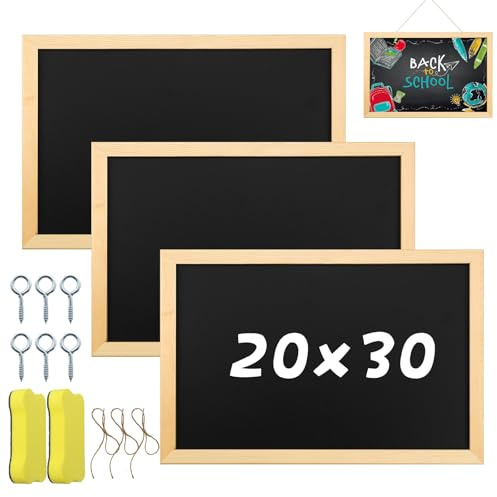 WPPQWP 3 lavagne in ardesia formato A4 (con cornice in legno) e 2 spugne, lavagne in ardesia da scrivere piccole, da appendere lavagne per bambini, ristoranti, scuole, feste