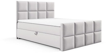 Best For Home - Boxspringbett Trinity K1 Lux | Doppelbett 180x200 mit Matratze, Topper und Bettkasten | Modernes Polsterbett mit 7-Zonen-Bonell-Federkernmatratze und PUR-Schaum-Topper | Silber