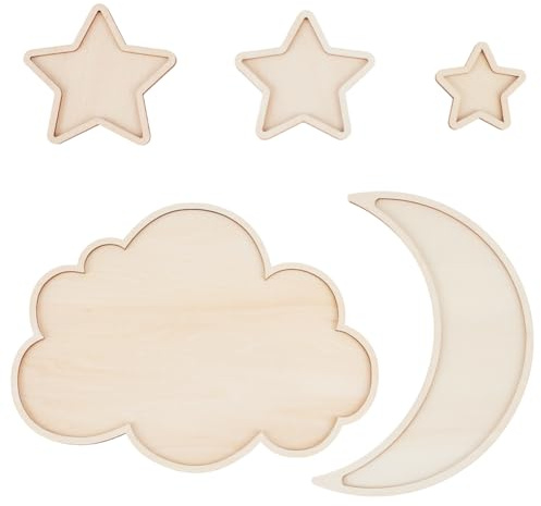 OLYCRAFT 5pcs Décoration de Chambre d'enfant en Bois Boho pour Chambre d'enfant Panneau Mural à Accrocher Décoration Murale pour Chambre d'enfant Lune Étoiles et Nuage Décoration Céleste