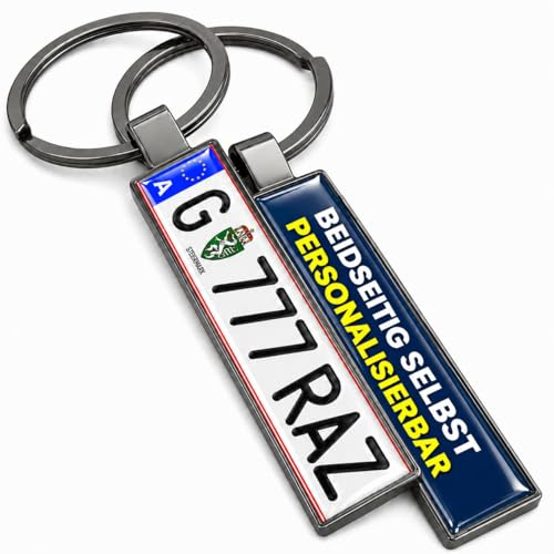 Personalisierter AT Kennzeichen-Schlüsselanhänger mit Name, Logo, Foto | Beidseitig individuell bedruckter Auto-Schlüsselanhänger Nummernschild Österreich | Persönliche Geschenke für Autoliebhaber