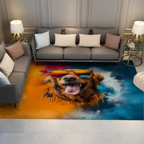 BYLEEHOMED Golden Retriever-Hundeteppich Waschbarer niedlicher Tier-Teppich Rutschfester Wohnzimmer-Teppich Für Hundeliebhaber Heimdeko-Kunst-Teppich 160x230cm