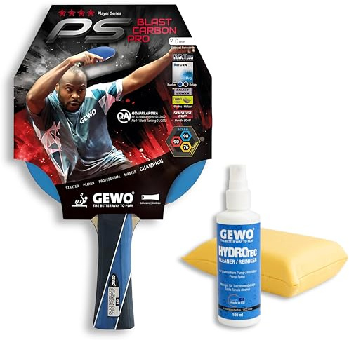 GEWO PS Blast Carbon Pro Tischtennisschläger - ITTF genehmigter Profi-Tischtennisschläger, Carbon-Schläger mit schnellem Belag GEWO Return Pro und hohen Rotationseigenschaften, konkav, 2,0mm Schwamm