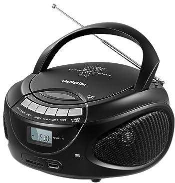 Gelielim Portable CD Players for Home, CD Boombox with AM/FM Stereo Radio, Bluetooth, USB, SD Card, MMC Drive, Aux-in, Headphone Jack,LCD Display, Boom Box CD Player AC/Battery Operated – Black