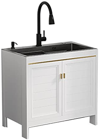 Lavandino da camera con mobiletto nero autoportante in acciaio inox per cucina, garage, cantina, negozio e lavanderia, 17,8 cm, taglia B, colore