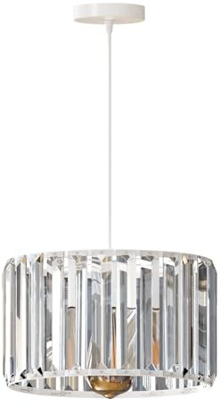 LEDSone Clear Glass Chandelier Pendant Light Shade 20cm White Finish Industrial Ceiling Acrylic Crystal Chandelier Easy Fit Lampshades for Living Room Lighting Bedroom Kitchen Hallway
