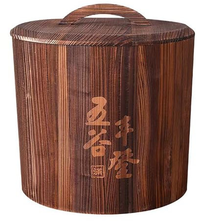 BYJSJY Reisvorratsbehälter, Lebensmittelvorratsbehälter Mit Deckel, Reiseimer Aus Holz, Getreidespender, Lebensmittelvorratsglas, for Kaffee, Reis, Nüsse, Snacks, Tee, Mehlhalter(15KG)