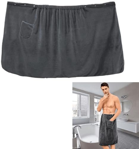 Smaoqingji Saunakilt Men's Sauna Towel Sauna Towel – Grey, 1 Piece, Sauna Accessories Button Terry Towelling Beach Towel, Sauna Skirt Size Adjustable Bath Towel, Men's Kilt, Soft Absorbent Non-Slip