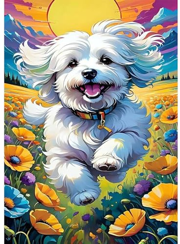 Jawecci Hunde Diamond Painting Erwachsene, 5D Diamant Painting Bilder Erwachsene Blumen, DIY Runde Tiere Diamant Kunst Set Diamant Malerei Kinder für Home Dekor 30x40cm