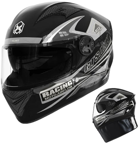 Motorradhelm Integralhelm Für Erwachsene Klapphelm Motorrad Herren, Vollgesichts Doppelvisier Motorrad Kopfbedeckung RollerHelm Fullface Helm Mopedhelm Für Herren Damen Atmungsaktiv((54-61cm)