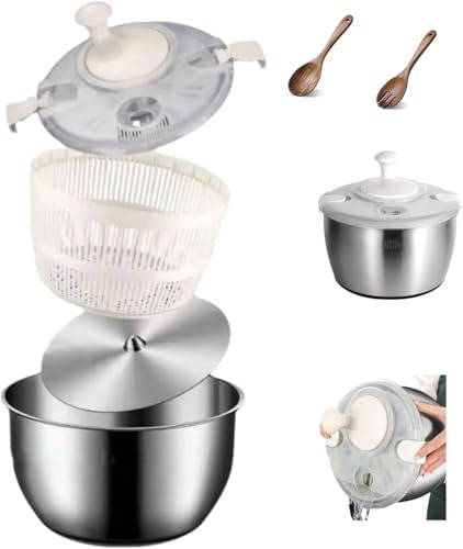 Centrifuga per Insalata in Acciaio Inox 6L – Miglior Spinner per Verdure, Lavafrutta, Disidratatore, Manuale BPA-Free per Cucina Domestica o Professionale,Plastic 5L